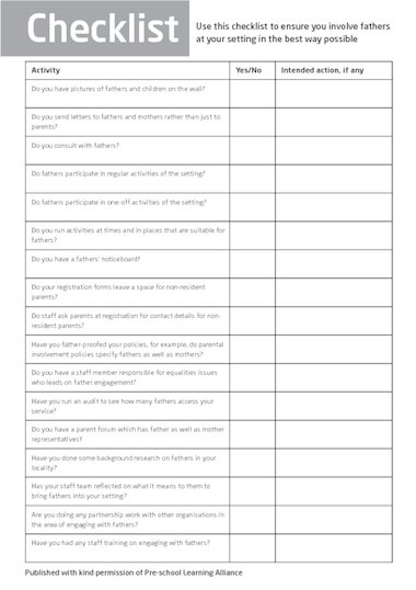 Involving fathers – checklist – Early Years teaching resource - Scholastic