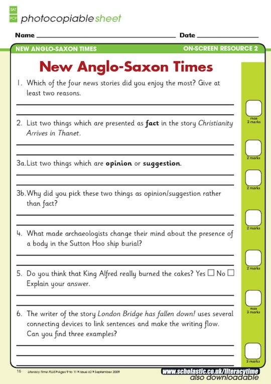 New Anglo-Saxon Times - question sheet