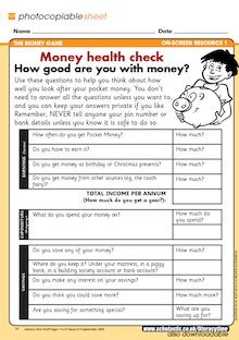 Money health check – questionnaire