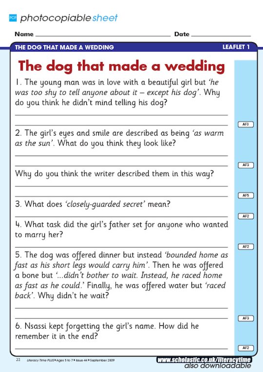 The dog that made a wedding - question sheet