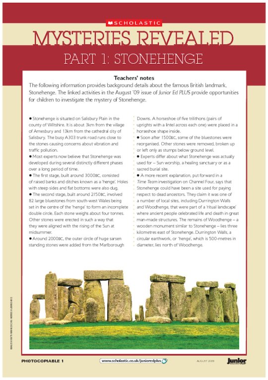 Stonehenge fact sheet