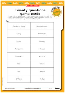Twenty questions science game cards