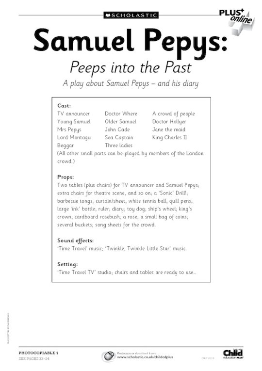 Samuel Pepys: Peeps into the Past - play and facts