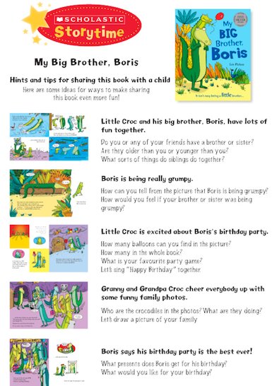 My Big Brother Boris Storytime Notes