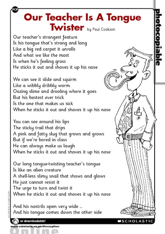 ‘Our Teacher Is A Tongue Twister’ poem - Scholastic Shop