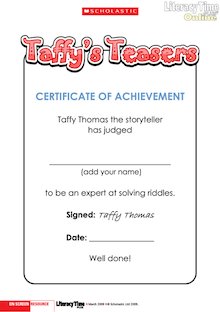 Taffy’s Teasers certificate
