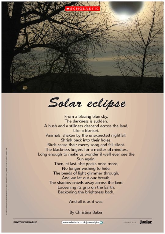 ‘Solar eclipse’ poem Scholastic Shop