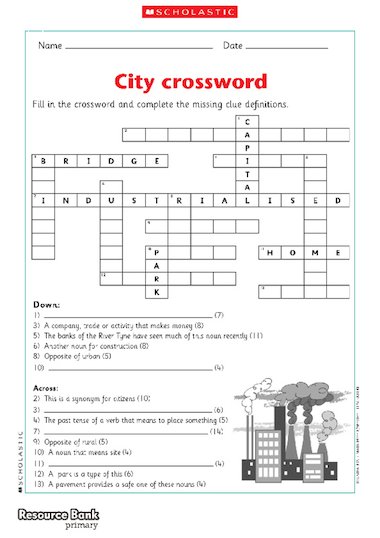 City themed crossword Primary KS2 teaching resource Scholastic