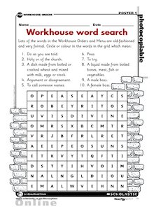My life in the workhouse – word search