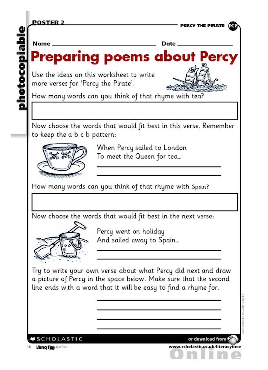 Percy the Pirate - Preparing poems