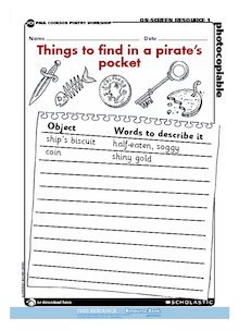 Things to find in a pirate’s pocket – poem planning