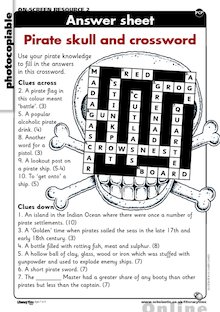 Pirate skull and crossword – answer sheet