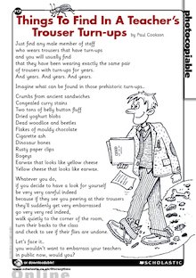 ‘Things To Find In A Teacher’s Trouser Turn-ups’ poem