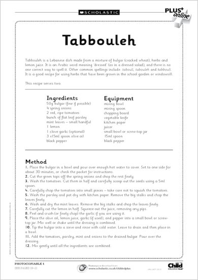 Food in Schools: recipes