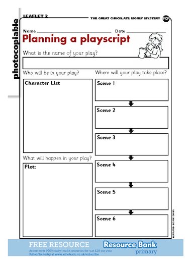 play script writing worksheets
