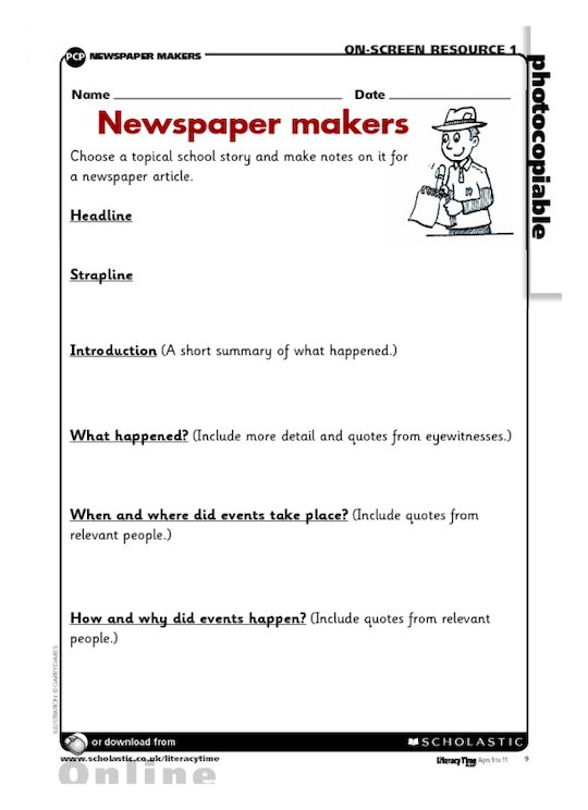 Newspaper makers - writing frame