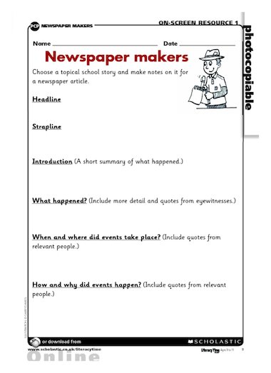 Newspaper Makers Writing Frame Free Primary Ks2 Teaching Resource Scholastic