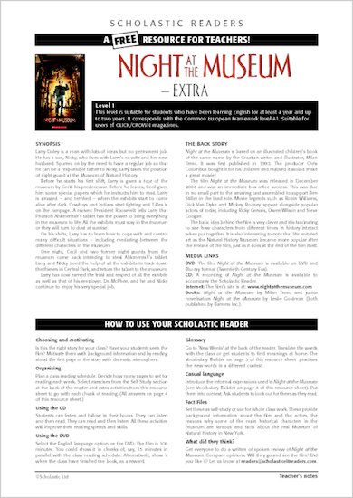 ELT Reader: Night at the Museum Resource Sheets & Answers