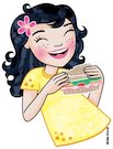 Illustration of a girl eating a sandwich