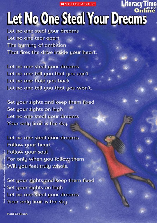 'Let no one steal your dreams' poem poster - Scholastic Shop