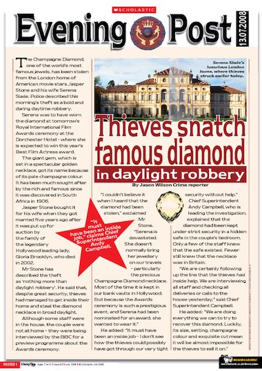 The Diamond Theft - newspaper report - Primary KS2 teaching resource - Scholastic