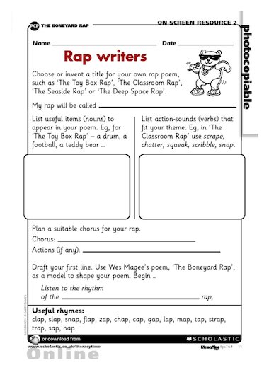 Rap Writers Writing A Rap Poem Primary Ks2 Teaching Resource Scholastic