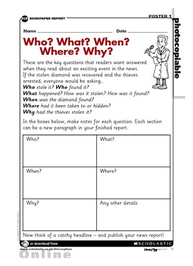 Who What When Where Why Newspaper Reports Primary Ks2 Teaching Resource Scholastic