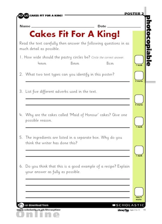 Cakes Fit For A King! - comprehension