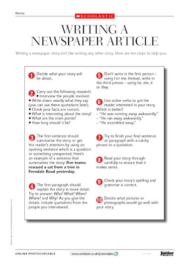 Writing a newspaper article - tips - Primary KS2 teaching ...