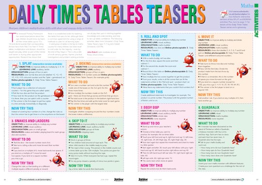 Daily times tables teasers - activities