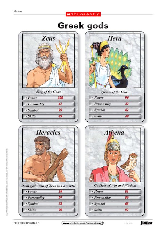 Greek gods game cards