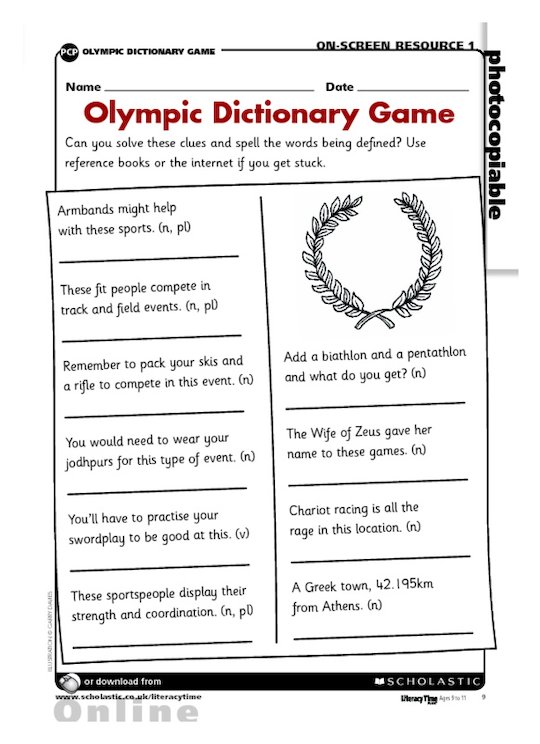 Olympic dictionary game - activities