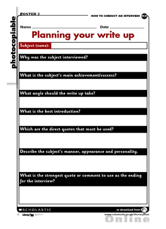 Interview write up - planning grid