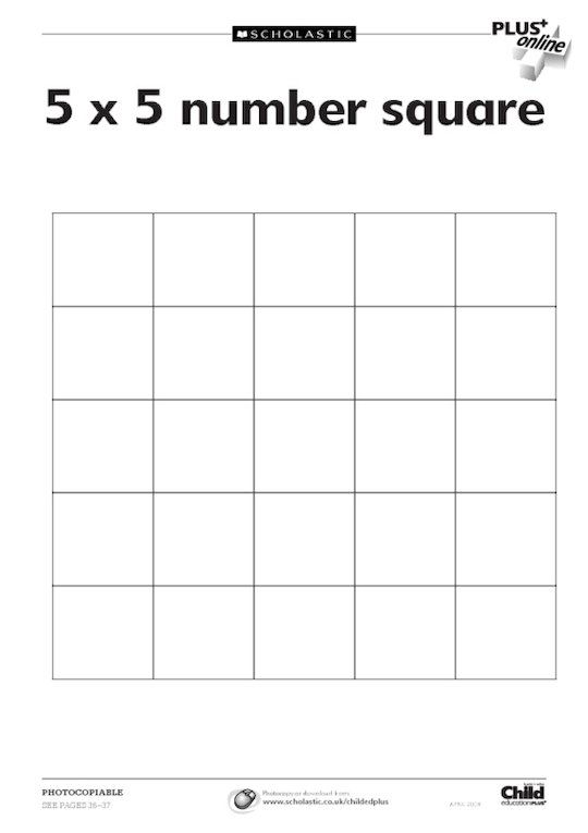 5 x 5 number square