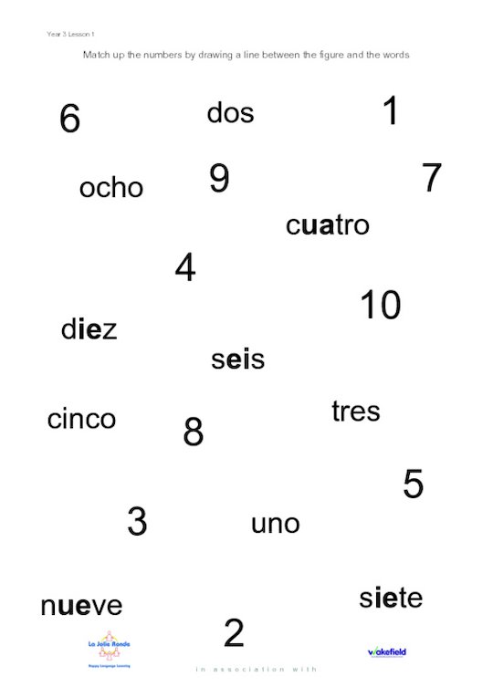 Year 3 Spanish - Number activity sheet