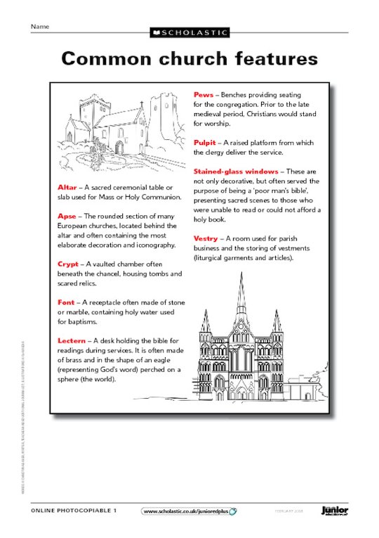 Common church features - fact sheet