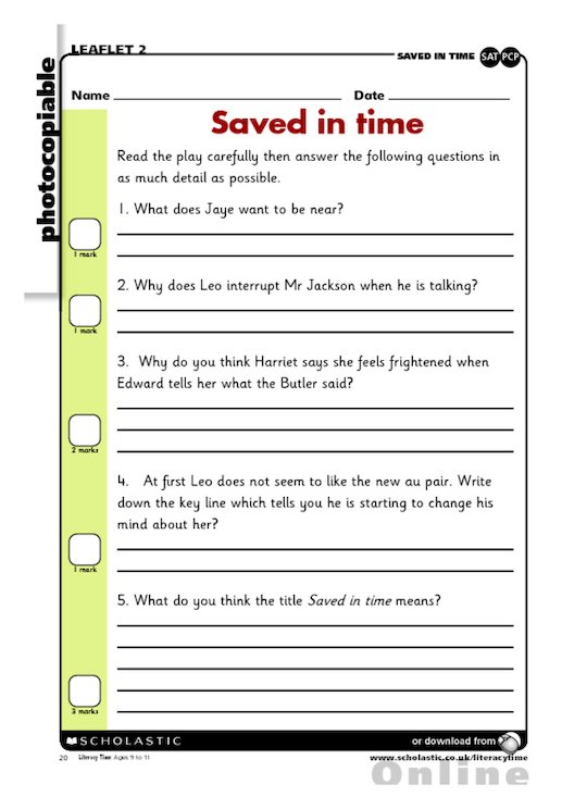 'Saved in time' play - comprehension