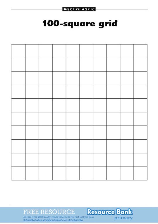 blank 100 square grid printable