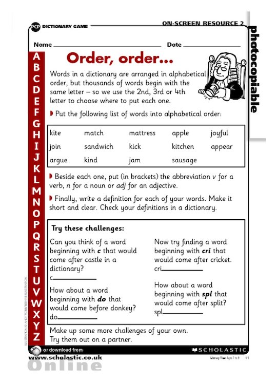 Order, order - alphabetical order