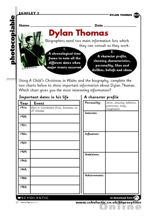 Dylan Thomas - biography plan
