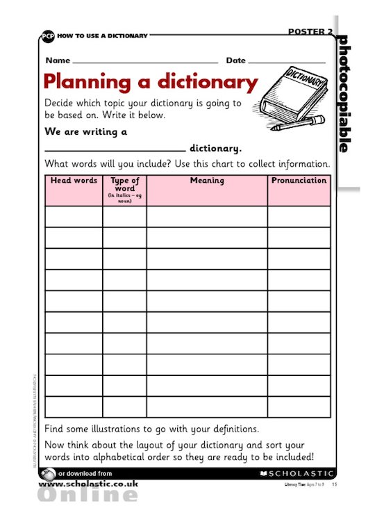 Planning a dictionary