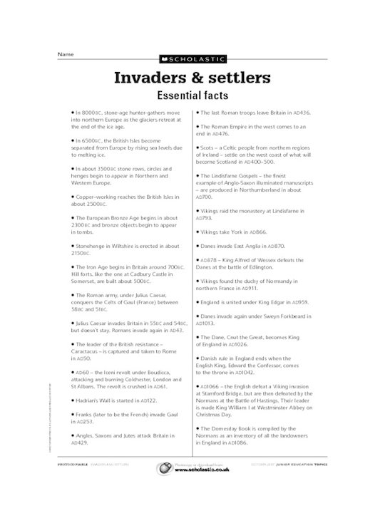 Invaders and settlers: essential facts
