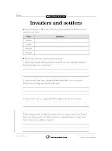 Invaders and settlers: research questions