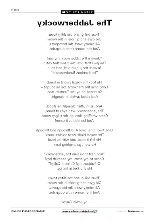 Crack the code: 'The Jabberwocky' poem