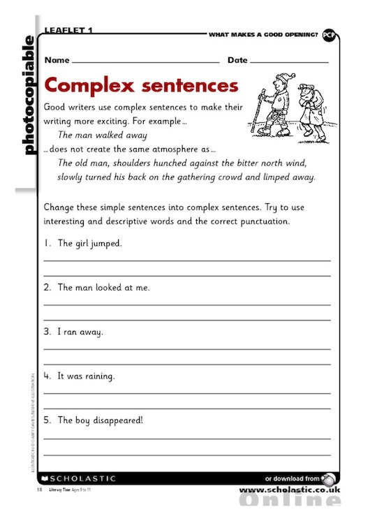 Understanding Complex Sentences Worksheets