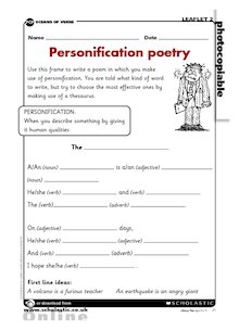 Personification poetry – writing frame