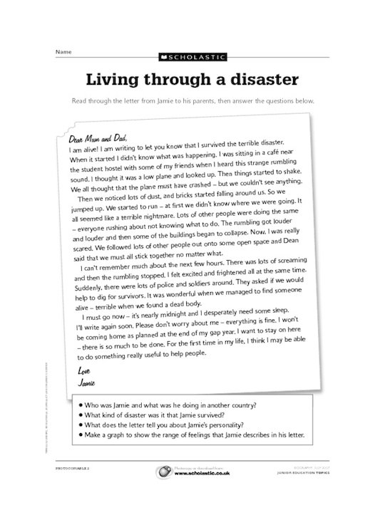Living through a disaster - diary recount