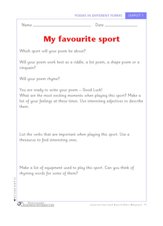 My favourite sport - planning a poem