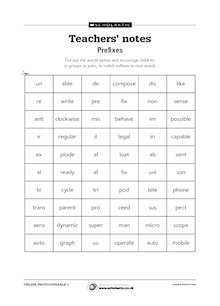 Match the prefixes to the root words