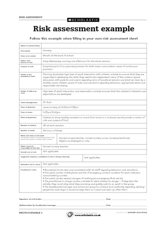 Risk assessment example - Scholastic Shop